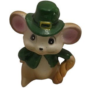 Vintage Miniature St Patricks Day Mouse Leader of the Parade Good Luck Top Hat